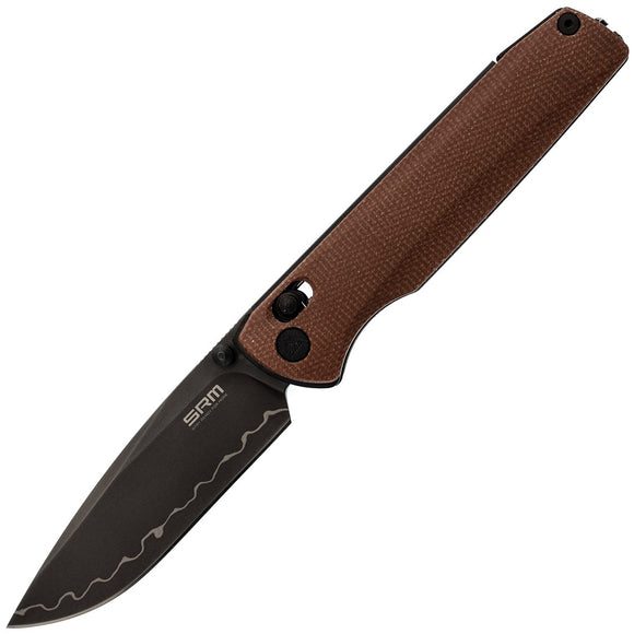 SRM Knives Terrier Ambi Lock Brown Micarta Folding 140Cr Pocket Knife 258LMN2