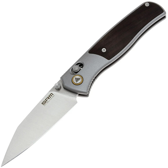SRM Knives Medal 259L-AK Gray Aluminum & Ebony Wood Folding 14C28N Knife 259LAK