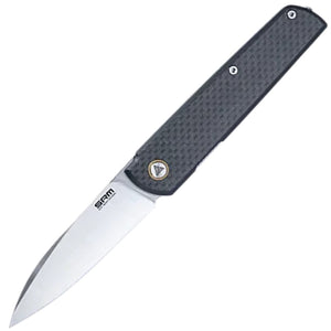 SRM Knives Qrick Linerlock Black G10 & Carbon Fiber Folding 14C28N Knife 408LKB