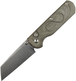 Straight Line EDC Rox Button Lock Green Canvas Micarta Folding M390 Pocket Knife 8RXGC