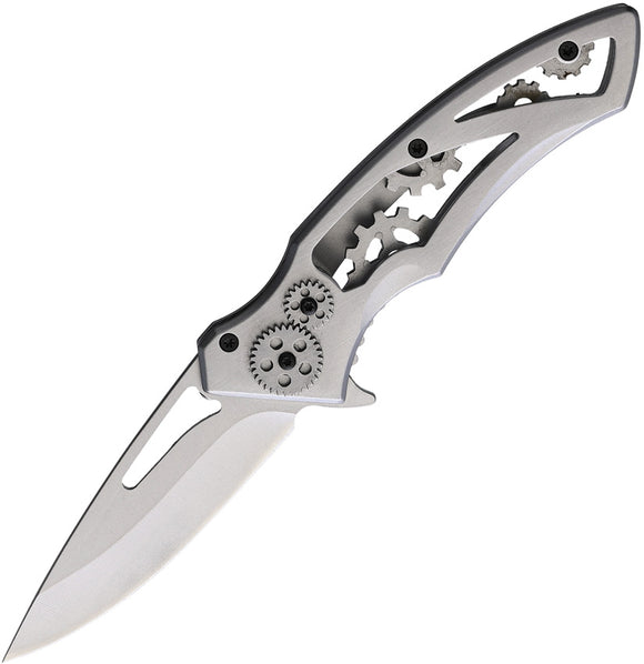 S-TEC Steampunk Framelock Gray Stainless Folding Pocket Knife 20315