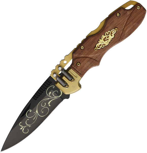 S-TEC Steampunk Spine Lock Wood Folding Stainless Pocket Knife 203162