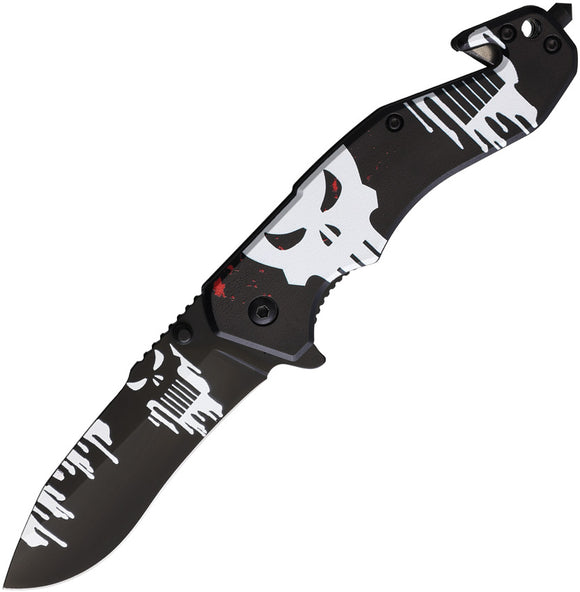S-TEC Skull Linerlock A/O Black & White Folding Stainless Pocket Knife T270172