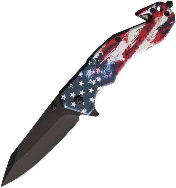 S-TEC Linerlock A/O Flag Red/White/Blue Folding Stainless Pocket Knife T270193