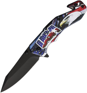 S-TEC Linerlock A/O USA Red/White/Blue Folding Stainless Pocket Knife T270198