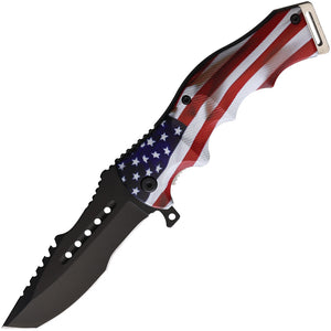 S-TEC Linerlock A/O Flag Red/White/Blue Folding Stainless Pocket Knife T271061