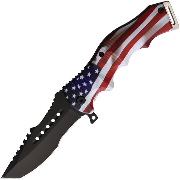 S-TEC Linerlock A/O Flag Red/White/Blue Folding Stainless Pocket Knife T271061