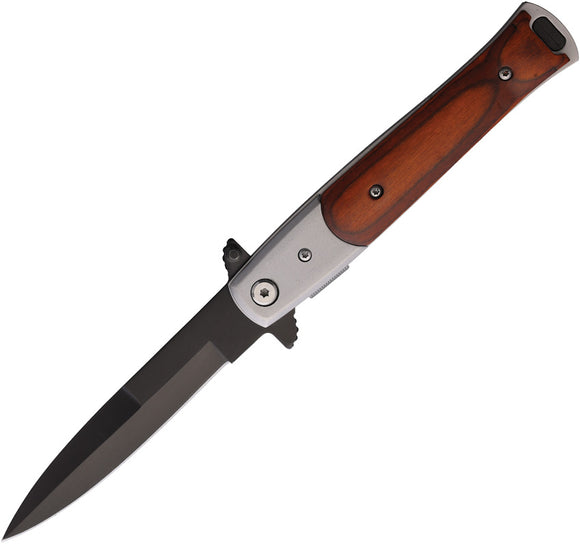 S-TEC Stiletto Style Linerlock Wood Folding Stainless Pocket Knife 27017SL3