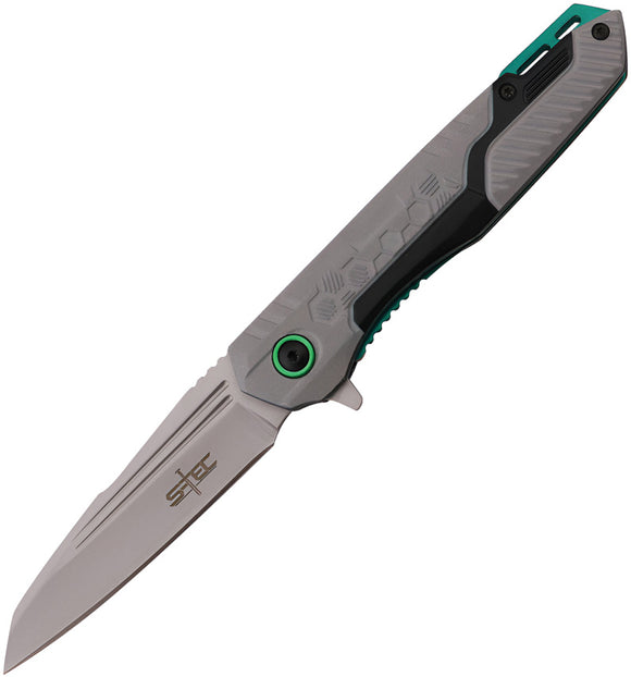 S-TEC Linerlock A/O Gray & Green Folding Stainless Steel Pocket Knife 271278SL