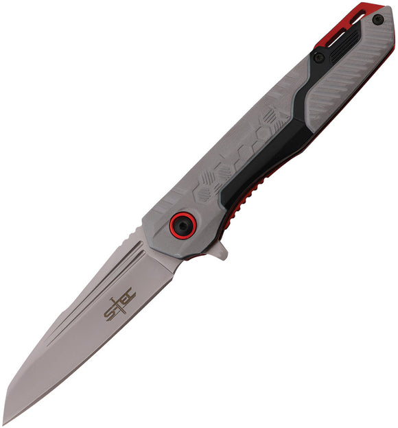 S-TEC Linerlock A/O Gray & Red Folding Stainless Steel Pocket Knife 271278