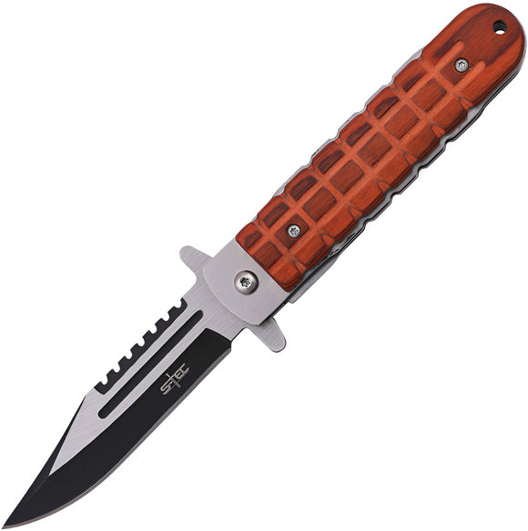 S-TEC Linerlock A/O Brown Wood Folding Stainless Pocket Knife 271282