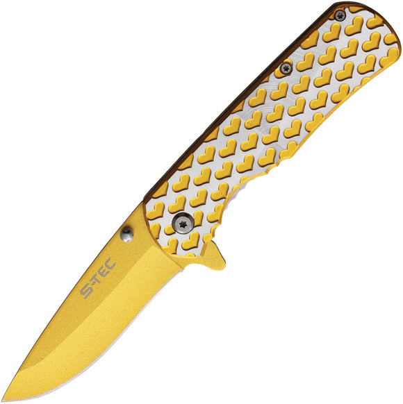 S-TEC Heart Linerlock A/O Gold & Silver Folding Stainless Pocket Knife 271406RD