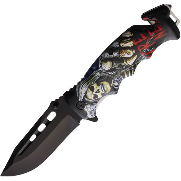 S-TEC Linerlock A/O Grim Reaper White & Black ABS Folding Pocket Knife T2716324