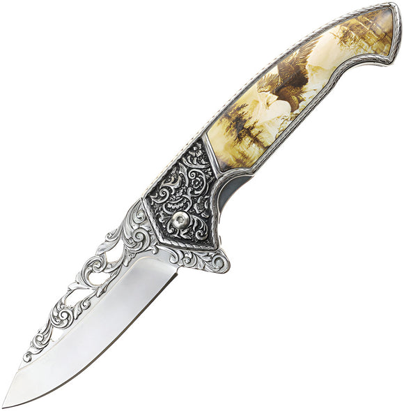 S-TEC Wildlife Framelock A/O Eagle Tan Stainless Folding Pocket Knife 27801EG