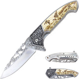 S-TEC Wildlife Framelock A/O Duck Tan Stainless Folding Pocket Knife 27801GO