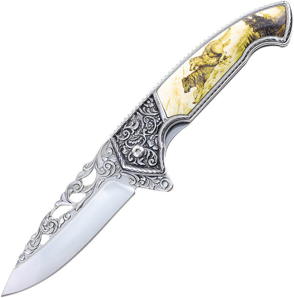 S-TEC Wildlife Framelock A/O Wolf Tan Stainless Folding Pocket Knife 27801WF