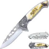 S-TEC Wildlife Framelock A/O Wolf Tan Stainless Folding Pocket Knife 27801WF