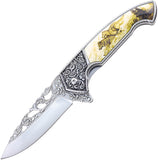 S-TEC Wildlife Framelock A/O Wolf Tan Stainless Folding Pocket Knife 27801WF