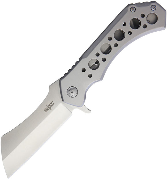 S-TEC Framelock Cleaver Silver Folding Stainless Steel Pocket Knife S004SL