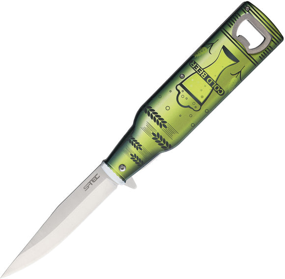 S-TEC Bottle Opener Linerlock A/O Green Synthetic Folding Pocket Knife S1206