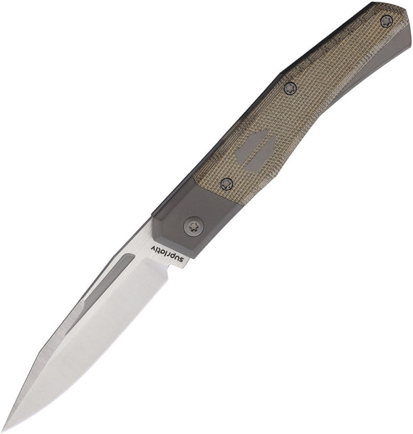 Suprlativ Cruzador Slip Joint Titanium & Green Micarta Folding CPM-M4 Pocket Knife 015