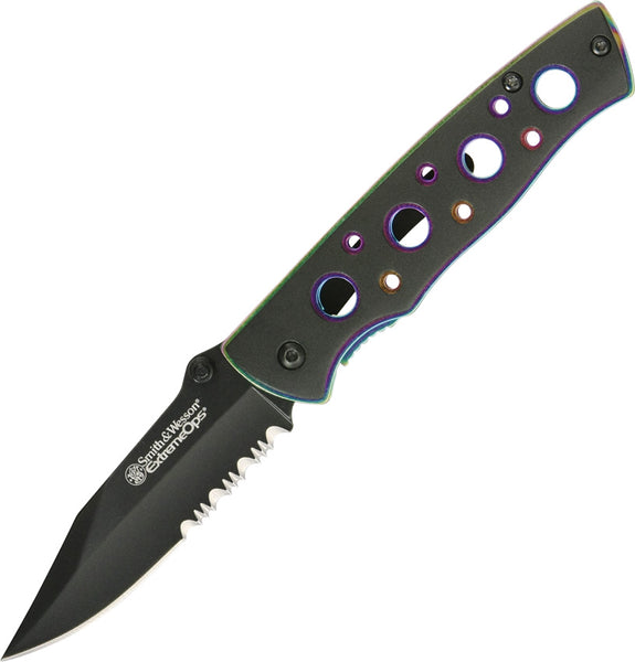 S&W Smith & Wesson Extreme Ops Knife Folding Rainbow Frame 