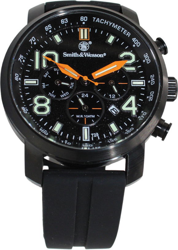 Smith & Wesson Tritium Chronograph Black Leather Strap Wrist Watch W1500BLK