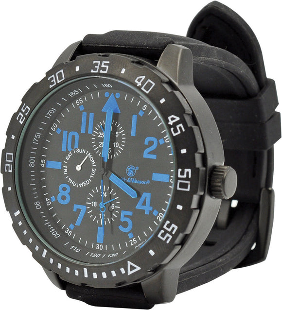 Smith & Wesson Calibrator Black & Blue Strap Water Resistant Wrist Watch W877BL