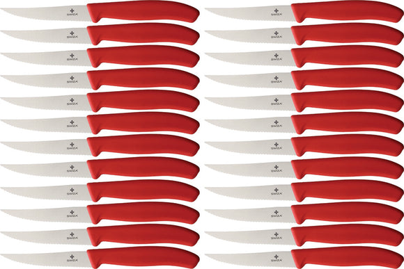 Swiza Steak Knife Box of 24 Red Serrated Stainless Steel Knives Set 011110