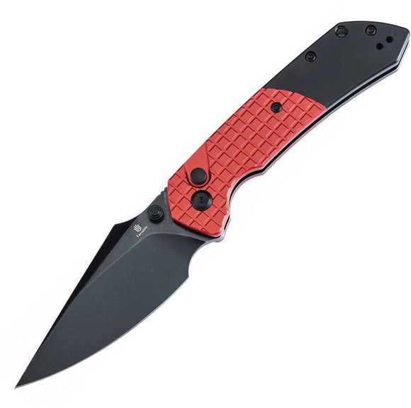 Tenable Knives Fenrir Button Lock Dark Red & Black Aluminum Folding 14C28N Knife 1034S3