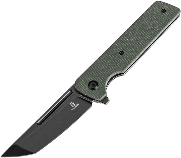 Tenable Knives Anomaly Linerlock Green Micarta Folding Nitro-V Tanto Pocket Knife 2038T2