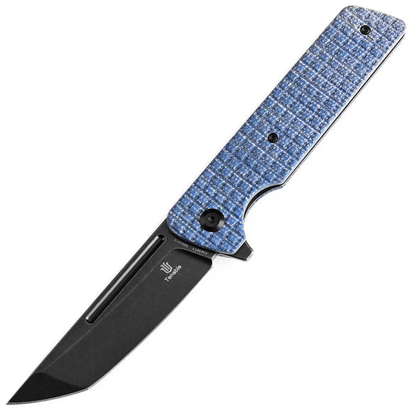 Tenable Knives Anomaly Linerlock Blue Micarta Folding Nitro-V Tanto Pocket Knife 2038T3