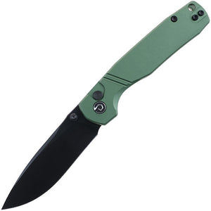 Defcon Delta Button Lock Green Aluminum Folding Sandvik 14C28N Pocket Knife 017OD