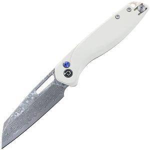 Defcon Warhawk SP Button Lock White PEEK Folding Damascus Pocket Knife 020WT