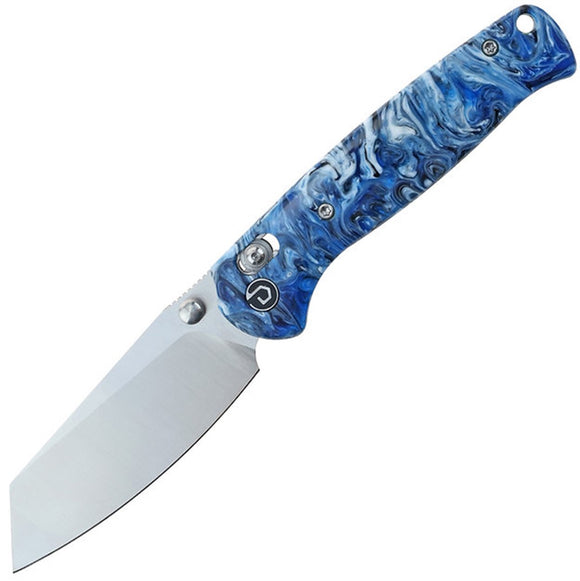 Defcon Artifact Axis Lock Blue & White Resin Folding 14C28N Pocket Knife 024BLWT