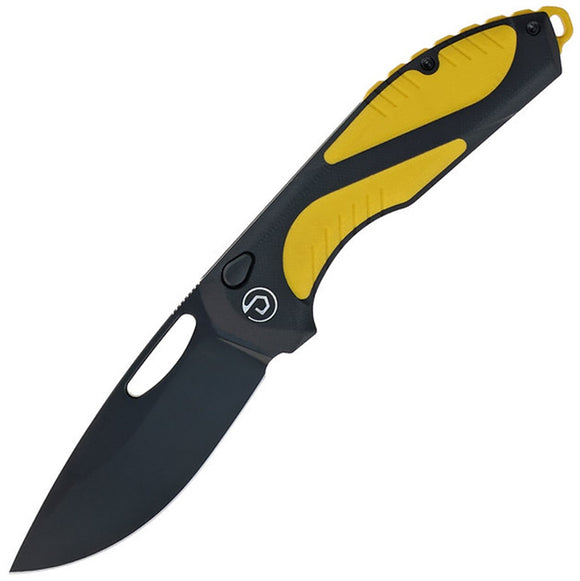 Defcon Black Fang Button Lock Yellow & Black G10 Folding MagnaCut Knife 1002BKYL