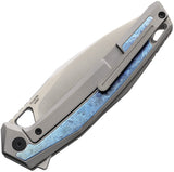Defcon Framelock Blue Crystallized & Gray Titanium Folding Bohler M390 Pocket Knife 1005BL