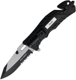 Tac Force Black Sheriff Rescue Folding Pocket Knife  W/ LED 1/2 Serrated - 835SH