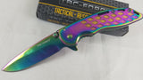 Tac Force Folding Pocket Knife Assisted Open Rainbow Titanium 3.75" - 863RB