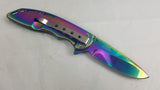 Tac Force Folding Pocket Knife Assisted Open Rainbow Titanium 3.75" - 863RB