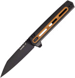 Tekto Knives F4 Echo Button Lock Black Aluminum & Brown G10 Folding S35VN Pocket Knife F4RGBRS35