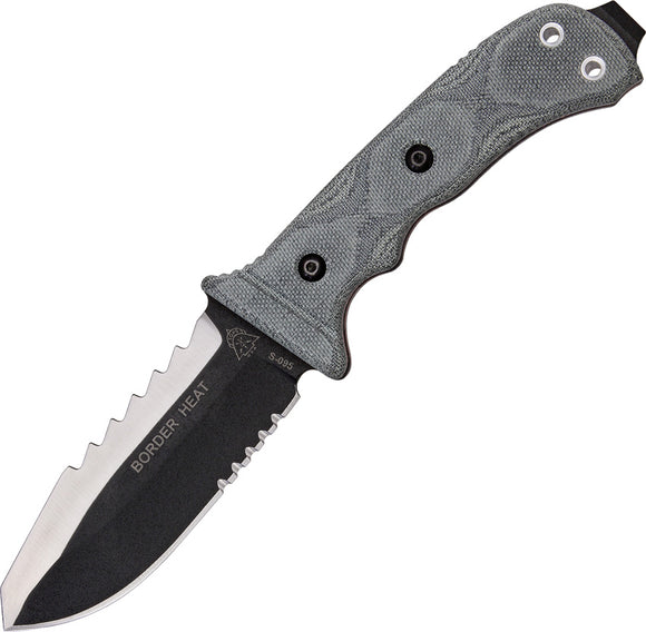 TOPS Border Heat Fixed Serrated Sawback Blade Black Micarta Handle Knife BDH05