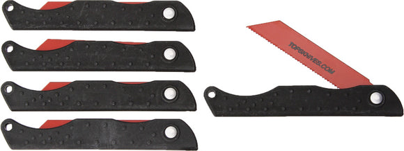 TOPS Set of 5 Pocket Size Survival Folding Red Blade Black Handle Saws PSSW05