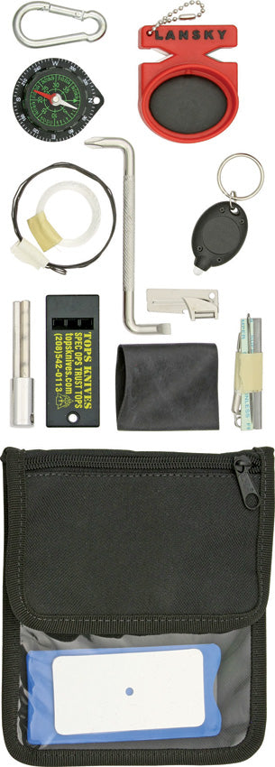 TOPS Survival Neck Wallet Tools Kit Whistle Saw Compass Firestarter Gear SNW01