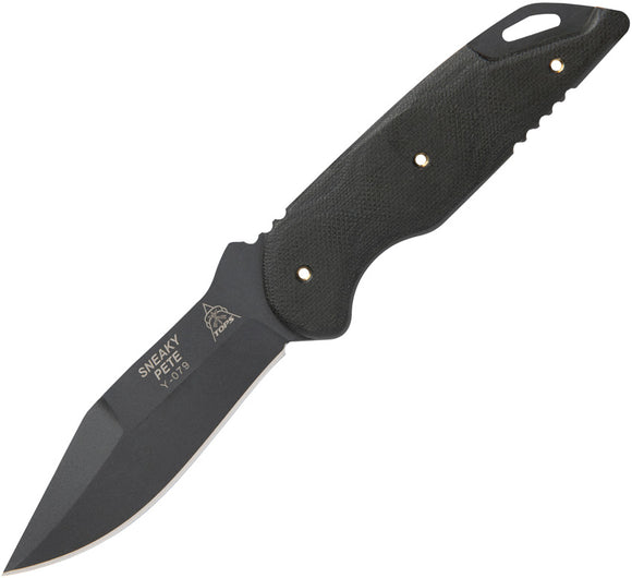 TOPS Sneaky Pete Black Micarta 1095HC Fixed Blade Knife w/ Belt Sheath SP03