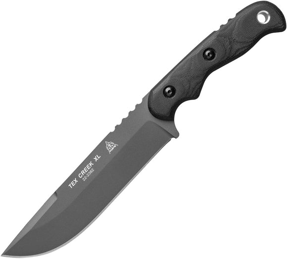 TOPS TEX Creek XL Black Micarta 1095HC Sniper Gray Fixed Blade Knife TEXXL02