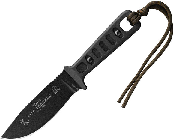 TOPS Lite Trekker Black Micarta 1095 Fixed Blade Knife w/ Belt Sheath TLT02