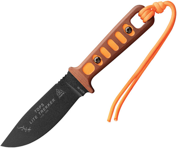 TOPS Lite Trekker Orange Linen Micarta 1095 Fixed Blade Knife w/ Sheath TLTHO