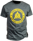 TOPS Knives Dark Heather Gray & Yellow One Life One Knife Large T-Shirt TS1LDHLG