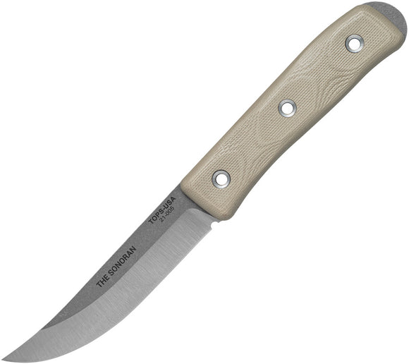 TOPS The Sonoran Fixed Blade Knife Tan G10 Handle 1095 w/ Belt Sheath TSNRN01